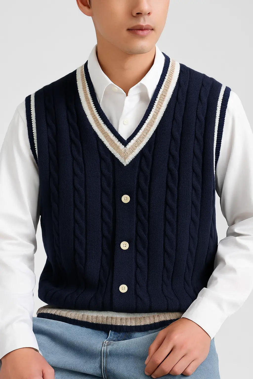Sweater Vest Men Thicken V-neck Sleeveless Knitted Sweaters Vests Striped Retro Preppy-style Simple Chic Loose Casual All-match Novara Shop
