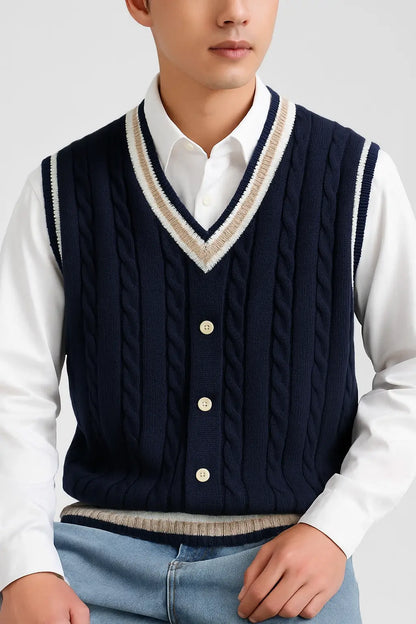 Sweater Vest Men Thicken V-neck Sleeveless Knitted Sweaters Vests Striped Retro Preppy-style Simple Chic Loose Casual All-match Novara Shop