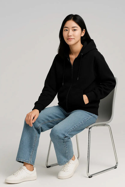 Elegant Women Chic Hoodies Fashion Autumn Winter Fleece Long Sleeve Solid Color Hooded Top Casual Office Lady Zipper Sweatshirts Novara Shop