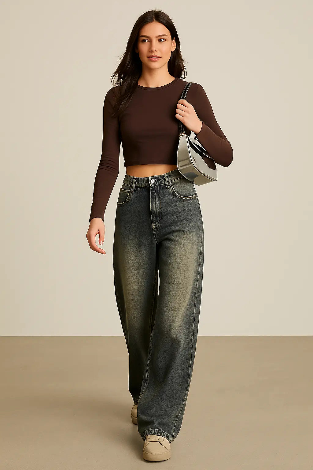 Vintage Distressed Wide-leg Jeans Women&