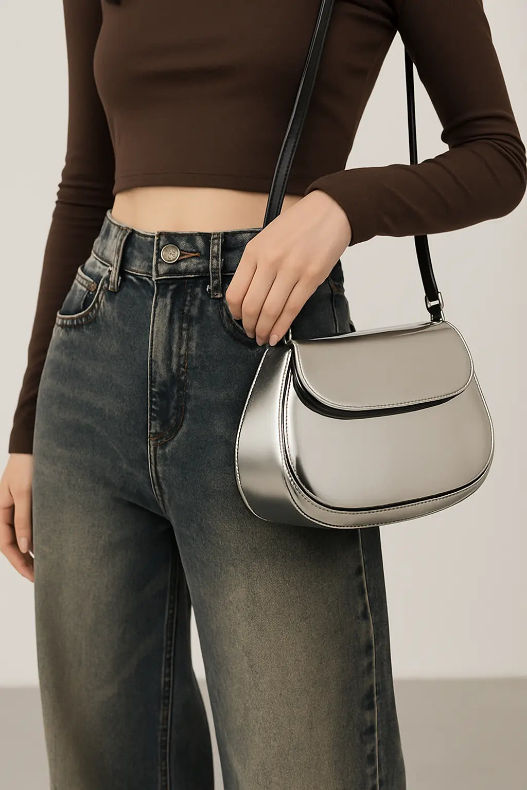 Vintage Distressed Wide-leg Jeans Women&