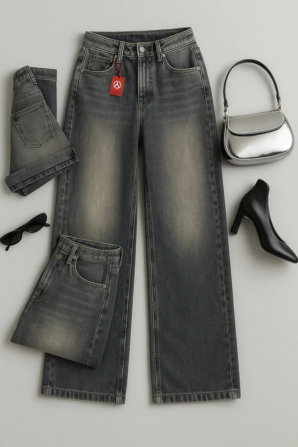 Vintage Distressed Wide-leg Jeans Women&