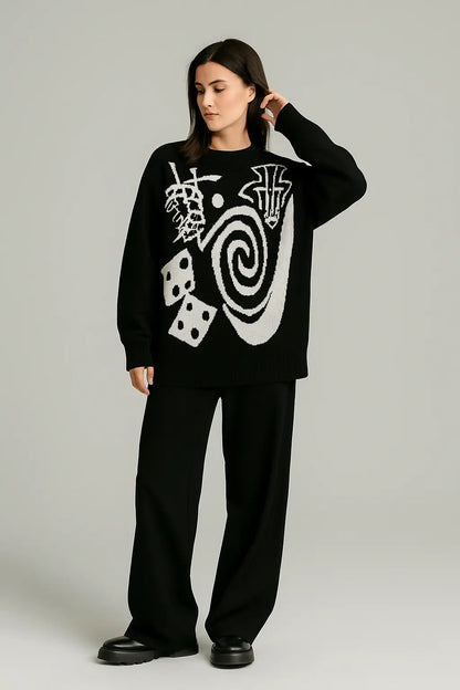 Hip-hop punk fashion casual letter knitted men pullover 2025 street personality versatile top hoodie couple trendy loose sweater Novara Shop
