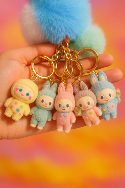 Anime Zimomo Mokoko Kawaii Flocked Keychain Plush Ball Pendant Ugly Cute Doll Keyring Bag Car Key Accessories Fans Creative Gift Novarashop