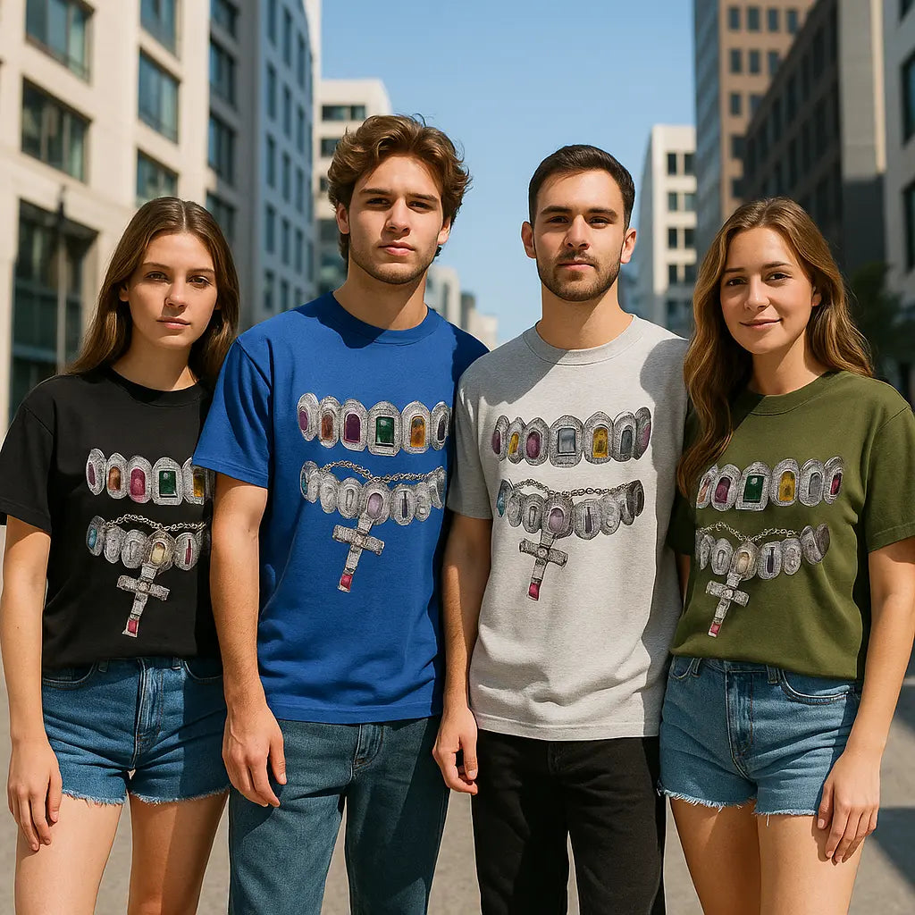 Grillz Cross Chain Garment Dyed Boxy T Shirt Black Opium Y2K Fashion Streetwear Unisex Men Women Cotton Crew Neck Vintage Novara Shop