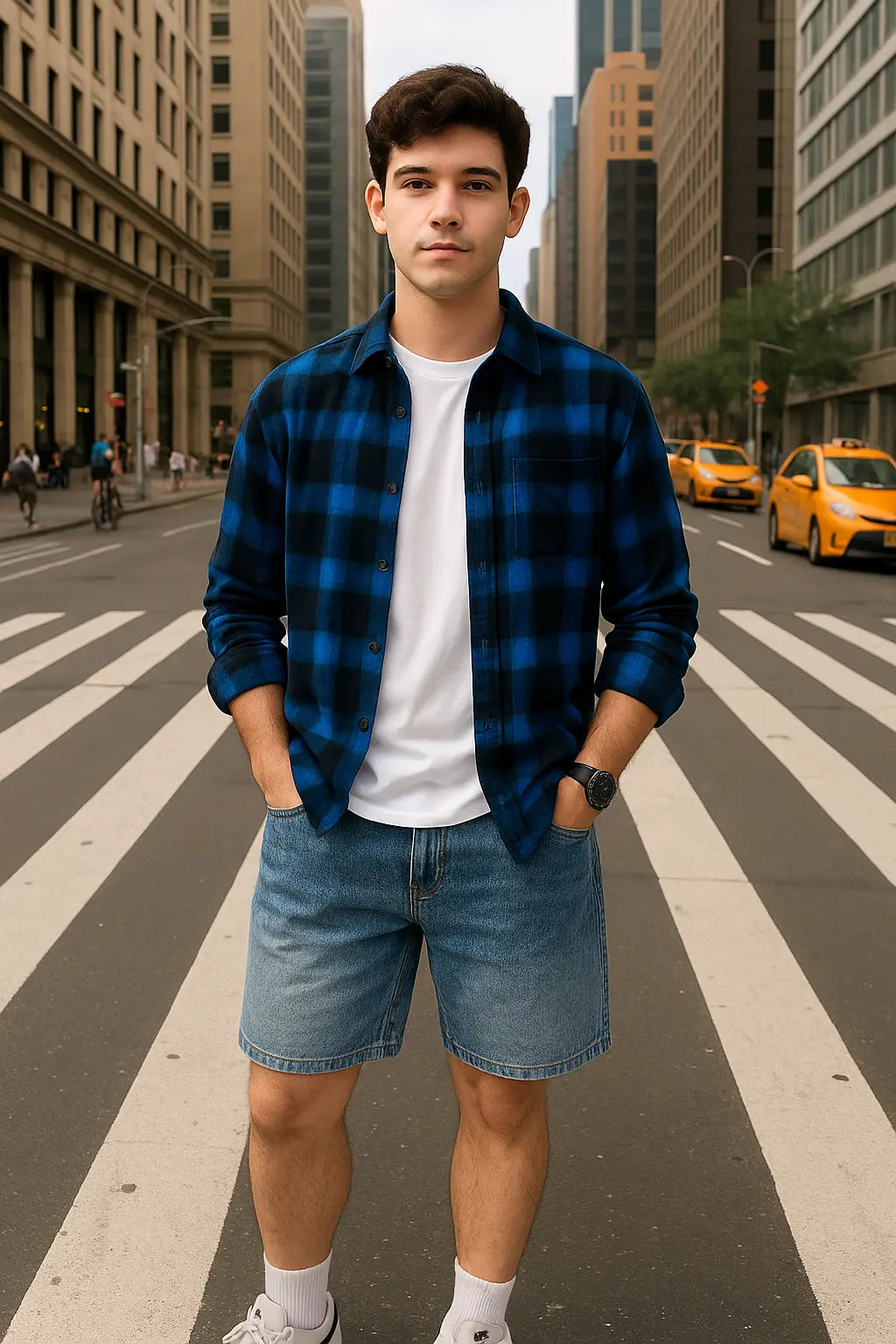 Trendy Black White Plaid Shirt Men&