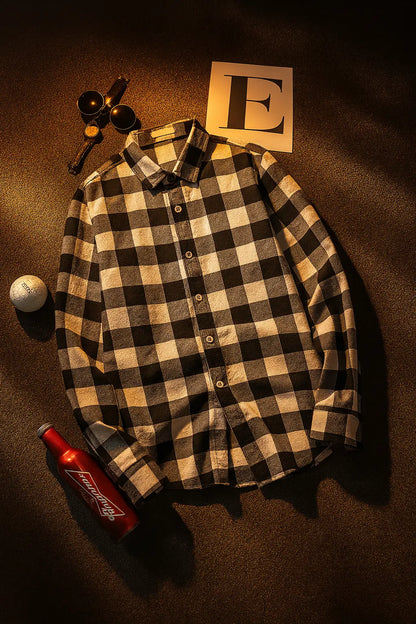 Trendy Black White Plaid Shirt Men&