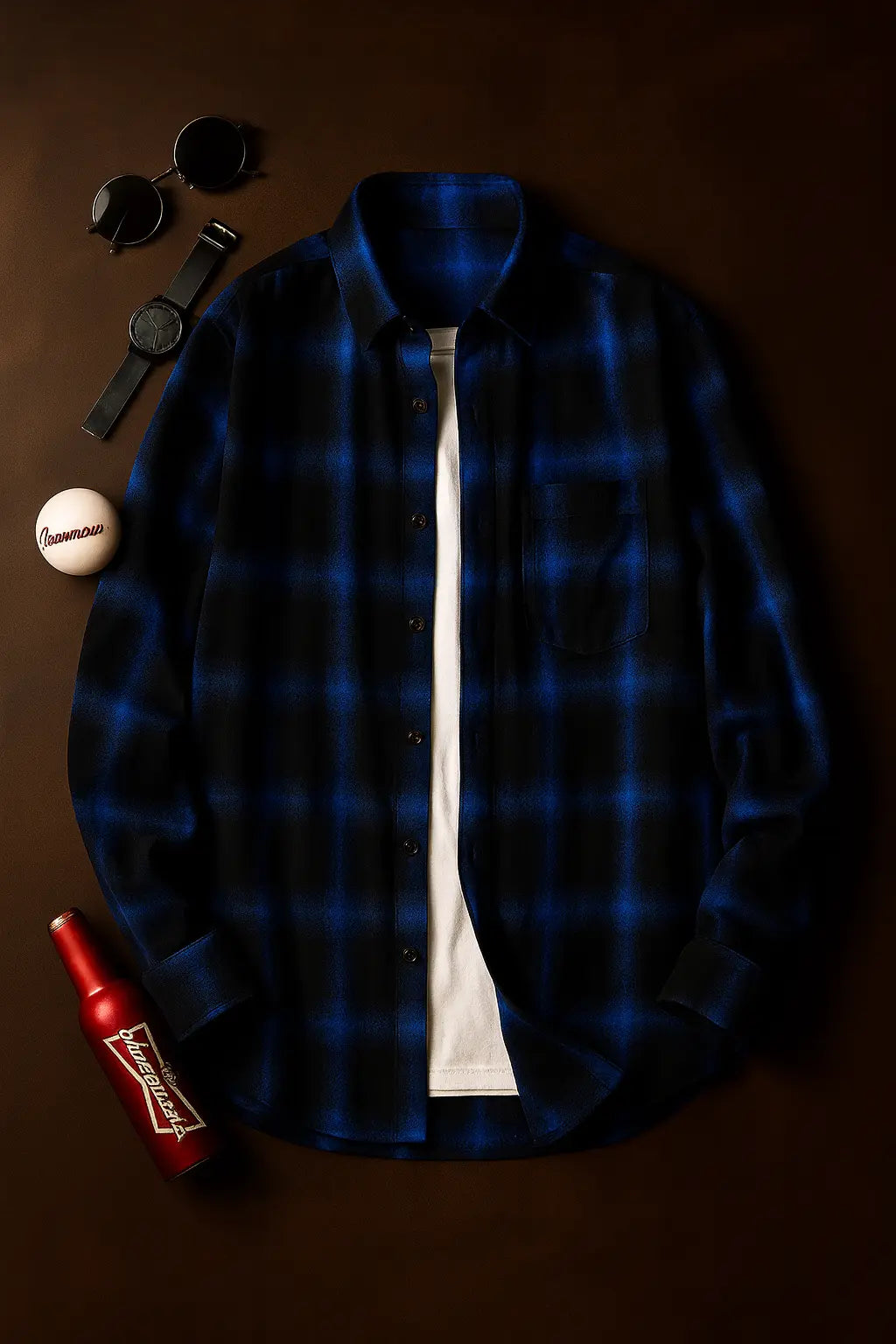 Trendy Black White Plaid Shirt Men&