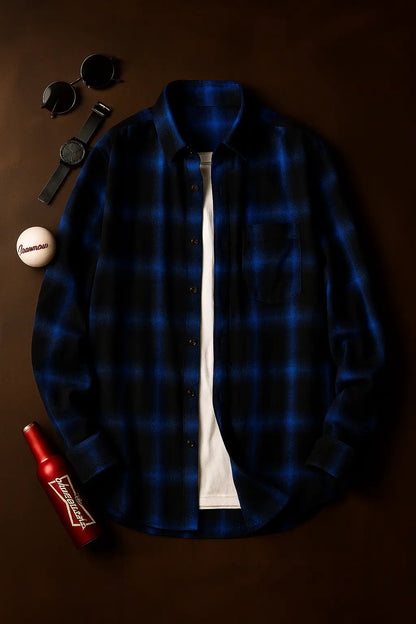 Trendy Black White Plaid Shirt Men&