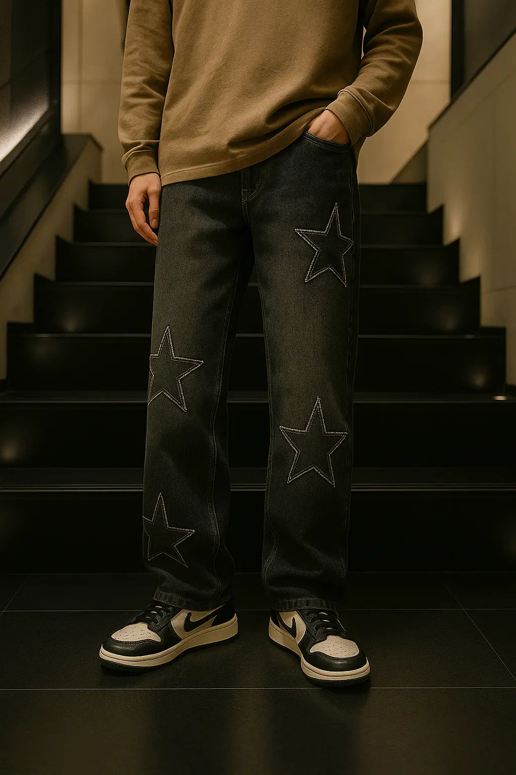 Star Embroidery Straight Casual Men Jeans Neutral Wide Leg Loose Hip-hop Fashion Youth Streetwear Denim Trousers Y2K pants men Novara Shop