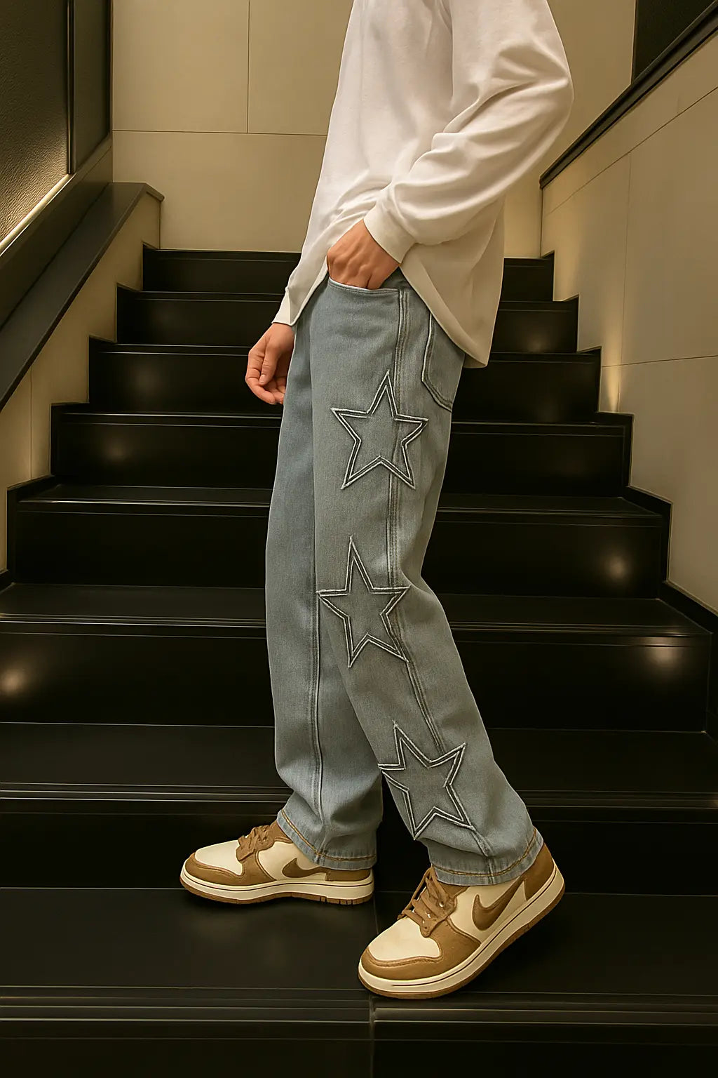 Star Embroidery Straight Casual Men Jeans Neutral Wide Leg Loose Hip-hop Fashion Youth Streetwear Denim Trousers Y2K pants men Novara Shop