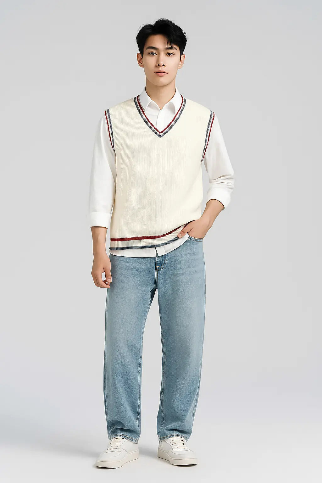 Sweater Vest Men Thicken V-neck Sleeveless Knitted Sweaters Vests Striped Retro Preppy-style Simple Chic Loose Casual All-match Novara Shop