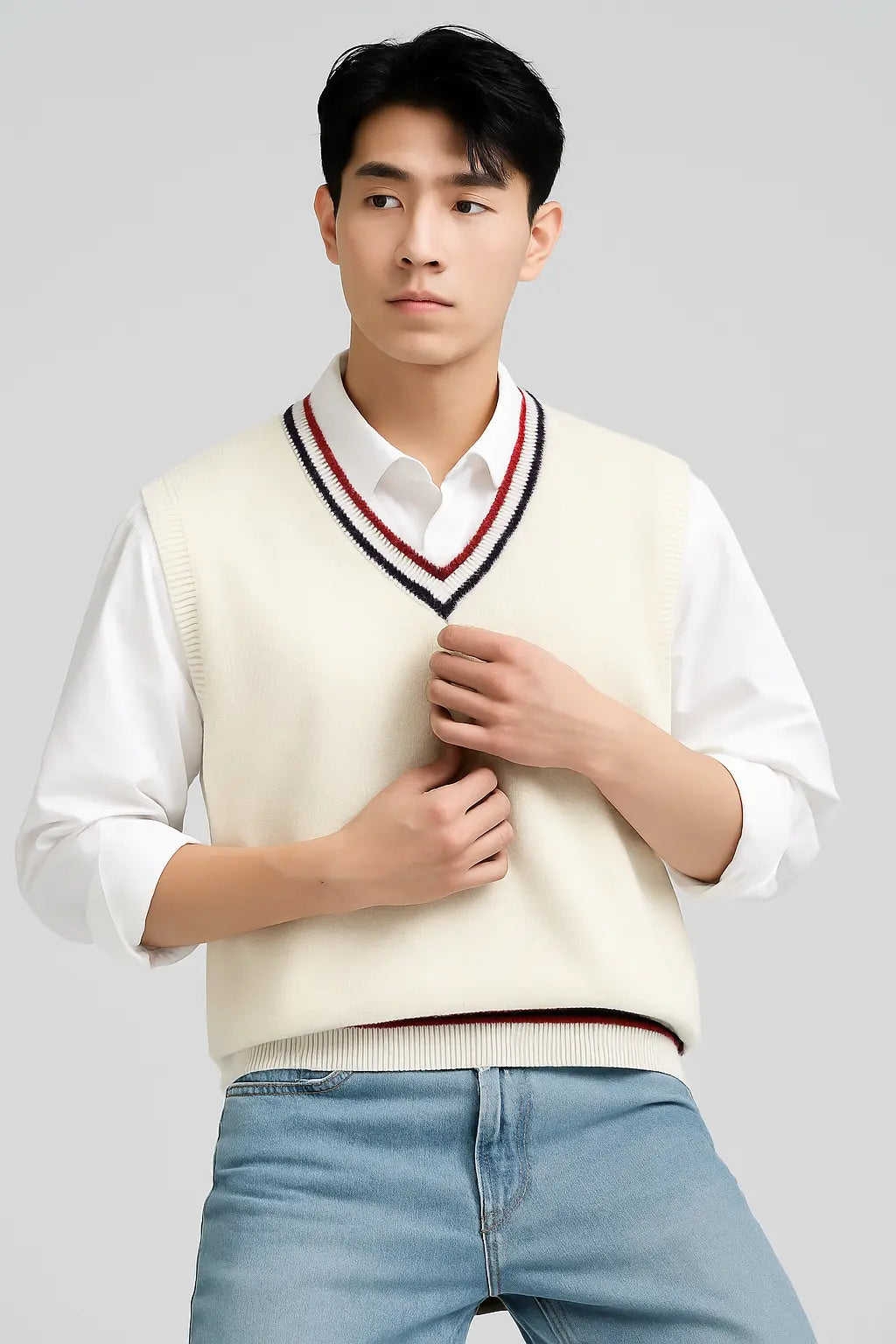 Sweater Vest Men Thicken V-neck Sleeveless Knitted Sweaters Vests Striped Retro Preppy-style Simple Chic Loose Casual All-match Novara Shop