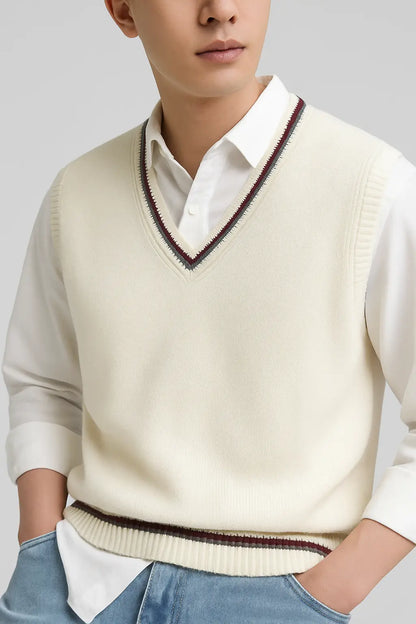 Sweater Vest Men Thicken V-neck Sleeveless Knitted Sweaters Vests Striped Retro Preppy-style Simple Chic Loose Casual All-match Novara Shop