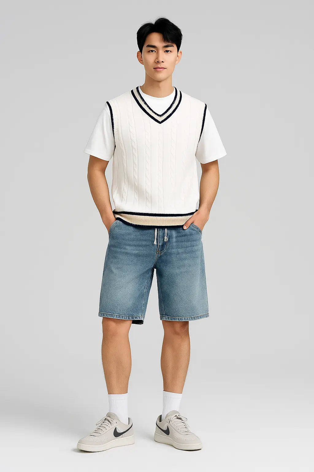 Sweater Vest Men Thicken V-neck Sleeveless Knitted Sweaters Vests Striped Retro Preppy-style Simple Chic Loose Casual All-match Novara Shop