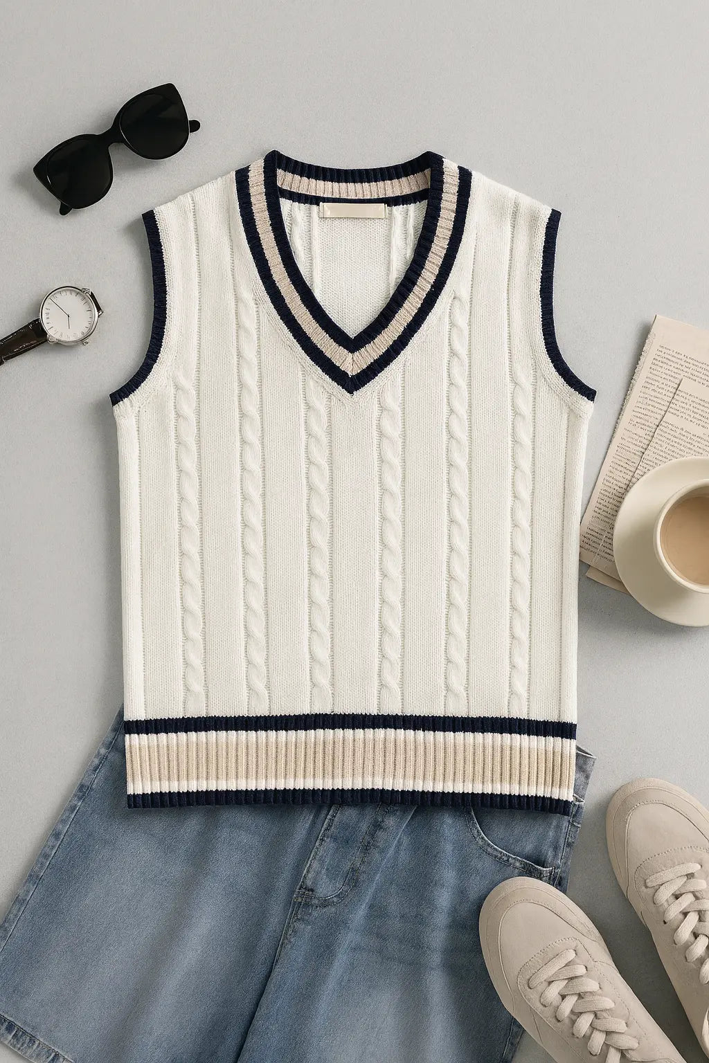 Sweater Vest Men Thicken V-neck Sleeveless Knitted Sweaters Vests Striped Retro Preppy-style Simple Chic Loose Casual All-match Novara Shop