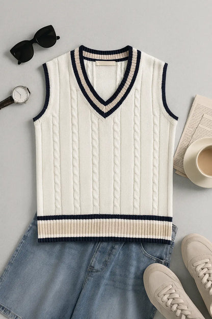 Sweater Vest Men Thicken V-neck Sleeveless Knitted Sweaters Vests Striped Retro Preppy-style Simple Chic Loose Casual All-match Novara Shop