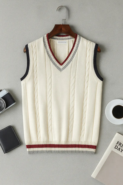 Sweater Vest Men Thicken V-neck Sleeveless Knitted Sweaters Vests Striped Retro Preppy-style Simple Chic Loose Casual All-match Novara Shop