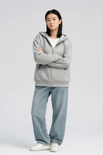 Elegant Women Chic Hoodies Fashion Autumn Winter Fleece Long Sleeve Solid Color Hooded Top Casual Office Lady Zipper Sweatshirts Novara Shop