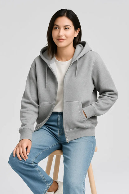 Elegant Women Chic Hoodies Fashion Autumn Winter Fleece Long Sleeve Solid Color Hooded Top Casual Office Lady Zipper Sweatshirts Novara Shop