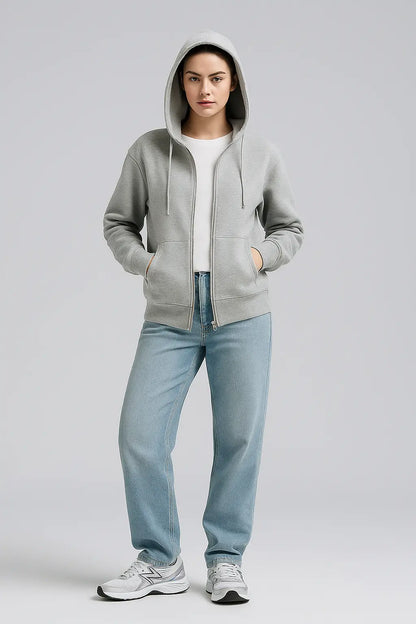 Elegant Women Chic Hoodies Fashion Autumn Winter Fleece Long Sleeve Solid Color Hooded Top Casual Office Lady Zipper Sweatshirts Novara Shop