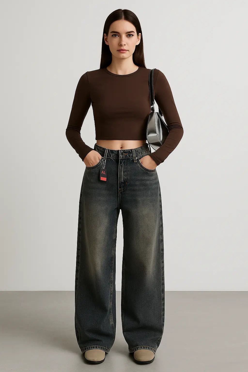 Vintage Distressed Wide-leg Jeans Women&