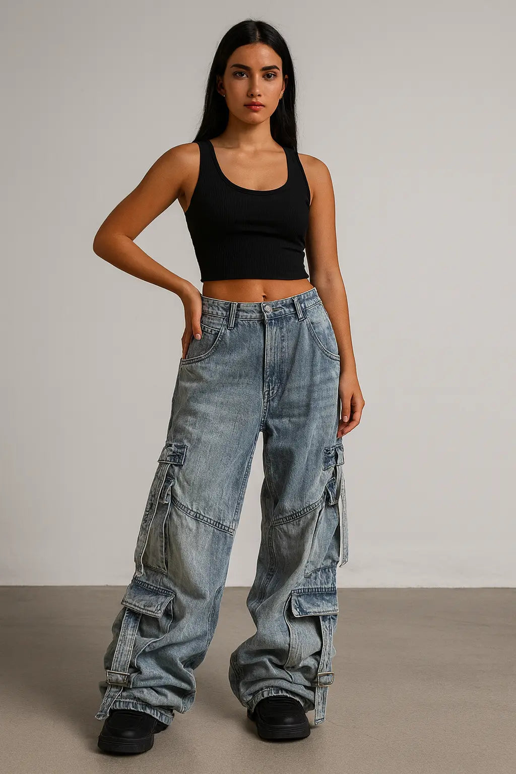 American Fashion Trends Joker Tooling Pocket Baggy Jeans Female Street Y2K New Hip Hop Oversized Wide-leg Pants Unisex Jeans Novara Shop