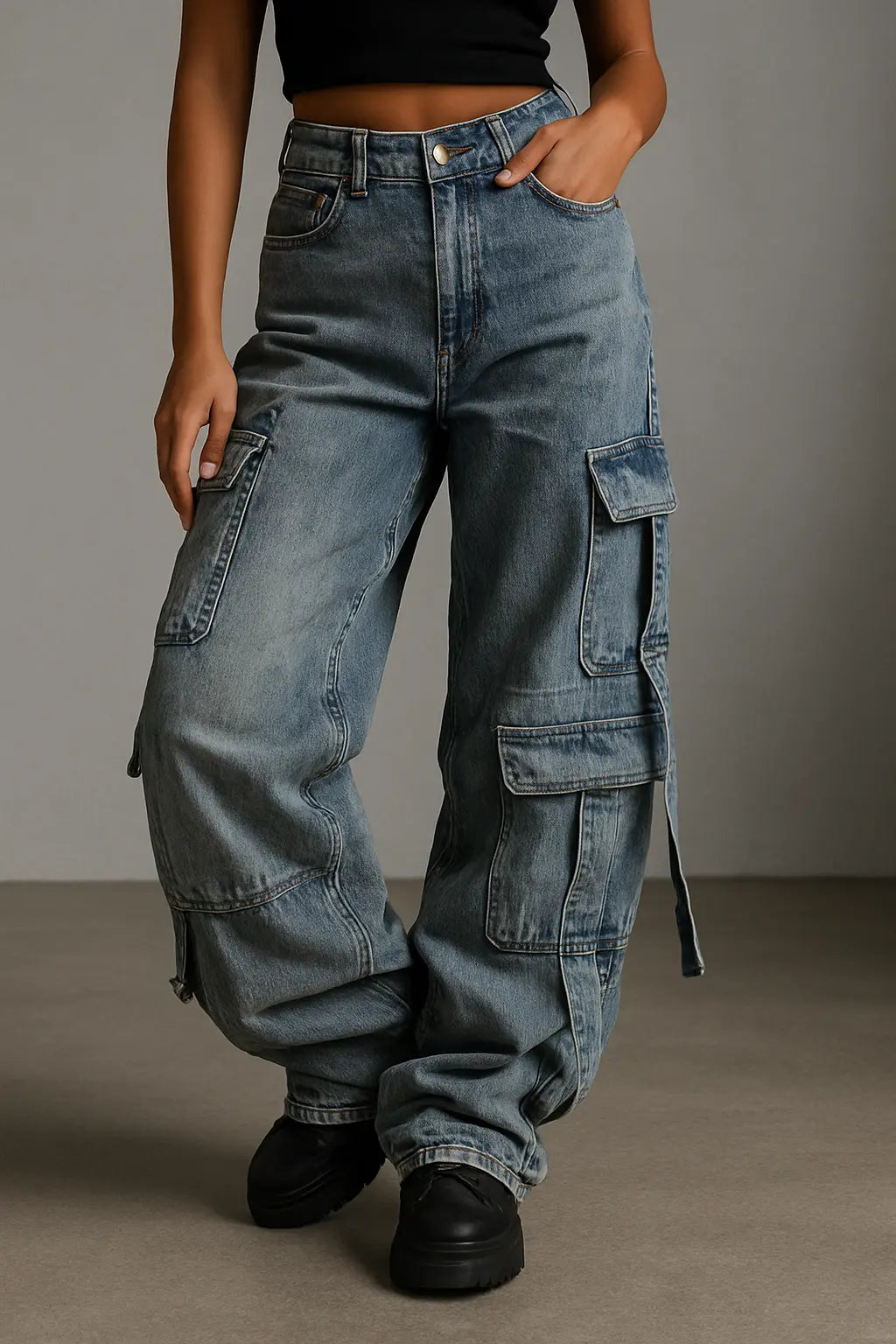 American Fashion Trends Joker Tooling Pocket Baggy Jeans Female Street Y2K New Hip Hop Oversized Wide-leg Pants Unisex Jeans Novara Shop