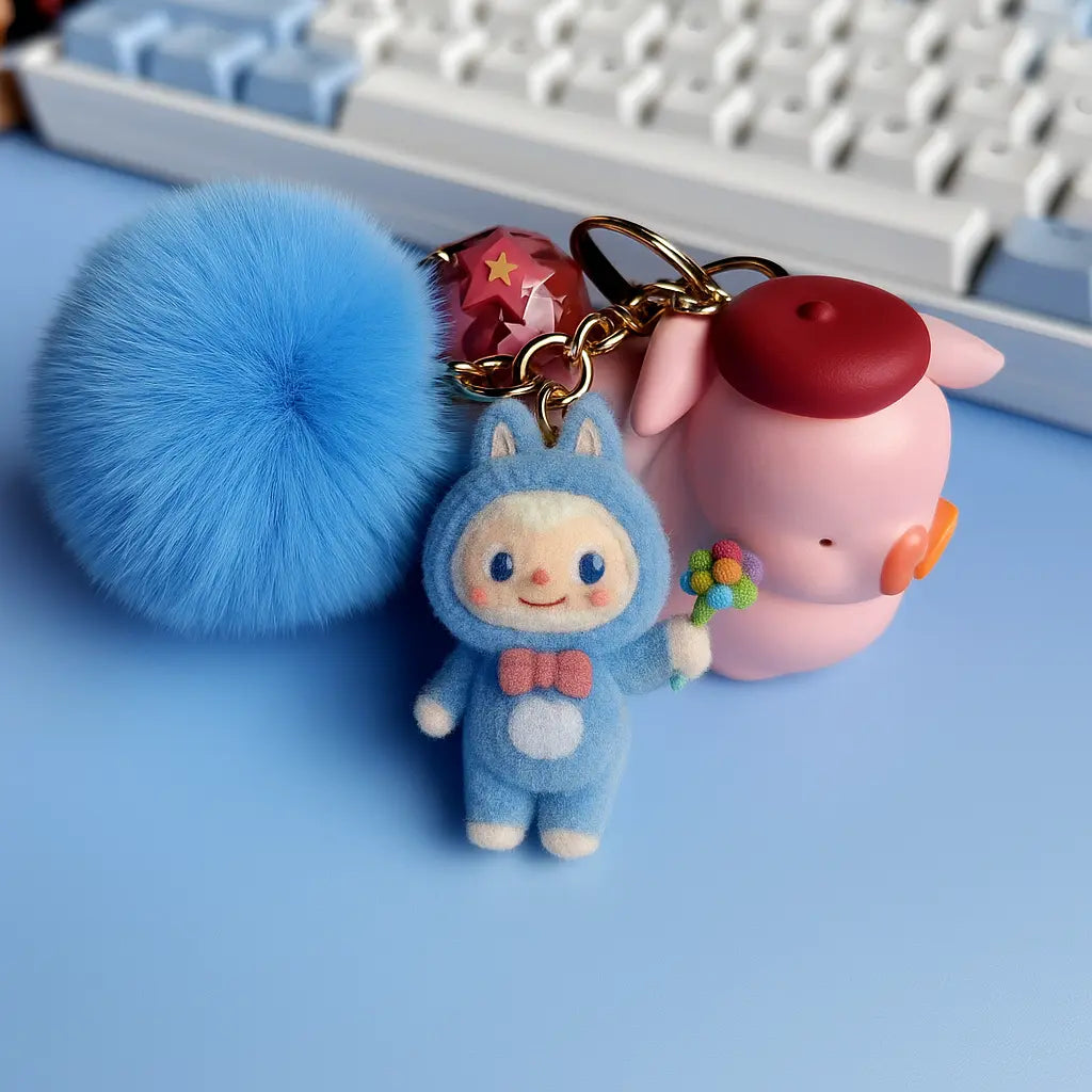 Anime Zimomo Mokoko Kawaii Flocked Keychain Plush Ball Pendant Ugly Cute Doll Keyring Bag Car Key Accessories Fans Creative Gift Novarashop