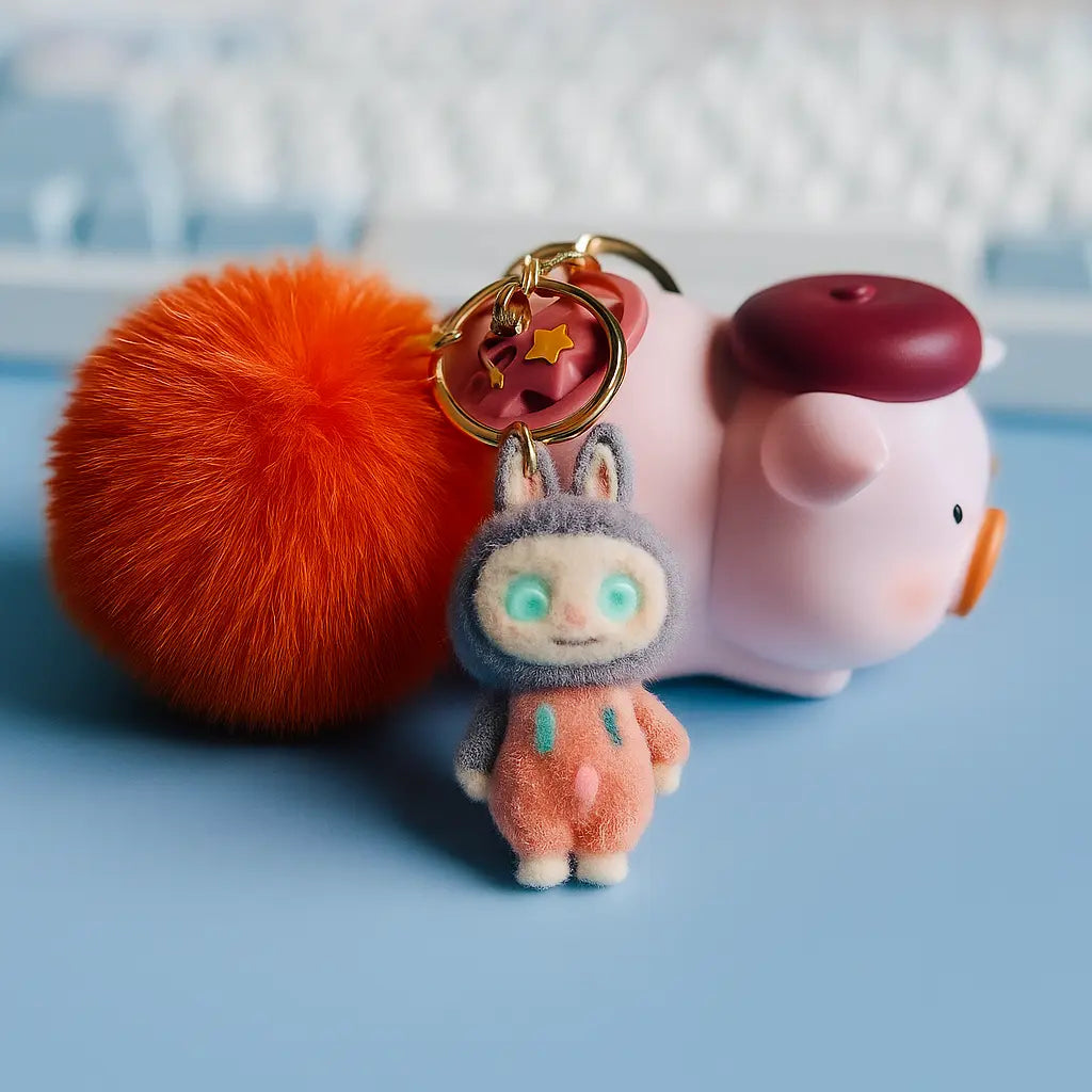 Anime Zimomo Mokoko Kawaii Flocked Keychain Plush Ball Pendant Ugly Cute Doll Keyring Bag Car Key Accessories Fans Creative Gift Novarashop