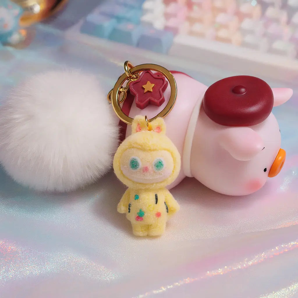 Anime Zimomo Mokoko Kawaii Flocked Keychain Plush Ball Pendant Ugly Cute Doll Keyring Bag Car Key Accessories Fans Creative Gift Novarashop