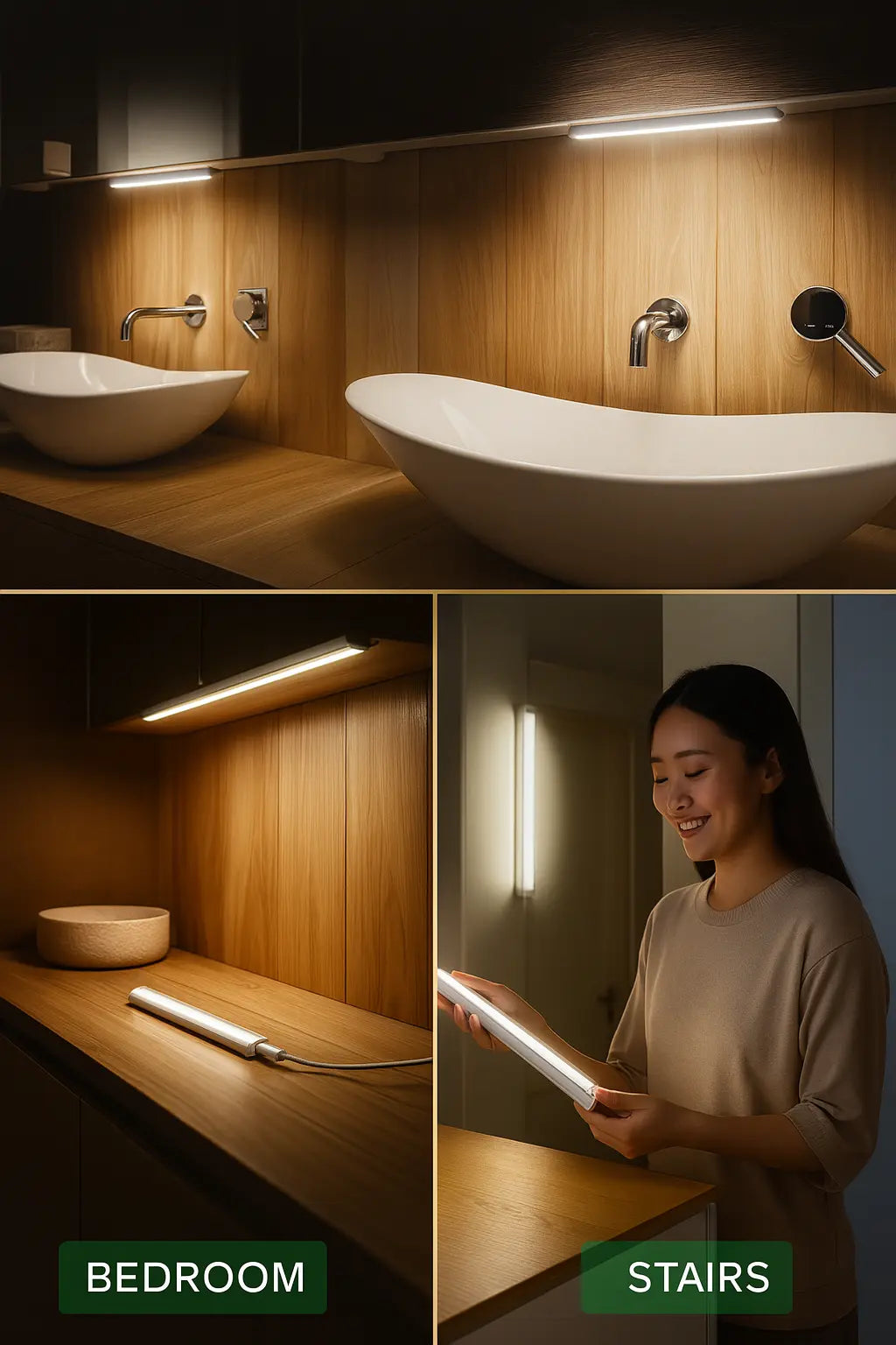 Motion sensor LED night light for cabinet and wardrobe lighting
