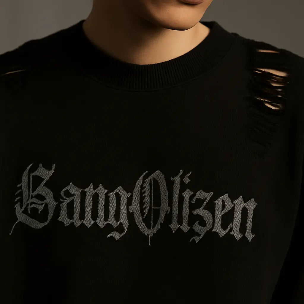 Torn Smooth Sweater Men Retro Ripped Hole Knitted Letter Plain Jumpers Men Streetwear Hip Hop Harajuku Punk Gothic Sweaters Novara Shop