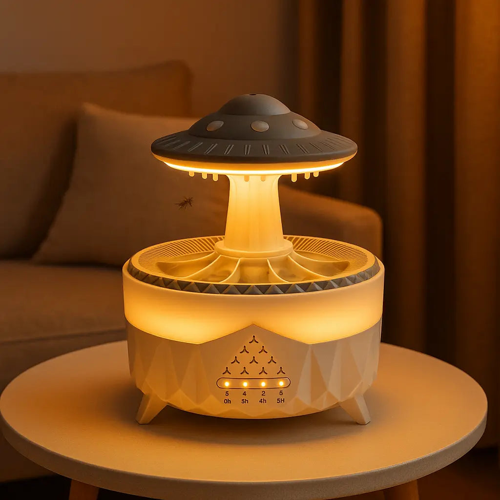 350ml mini aroma air humidifier with rain cloud mist and LED lights
