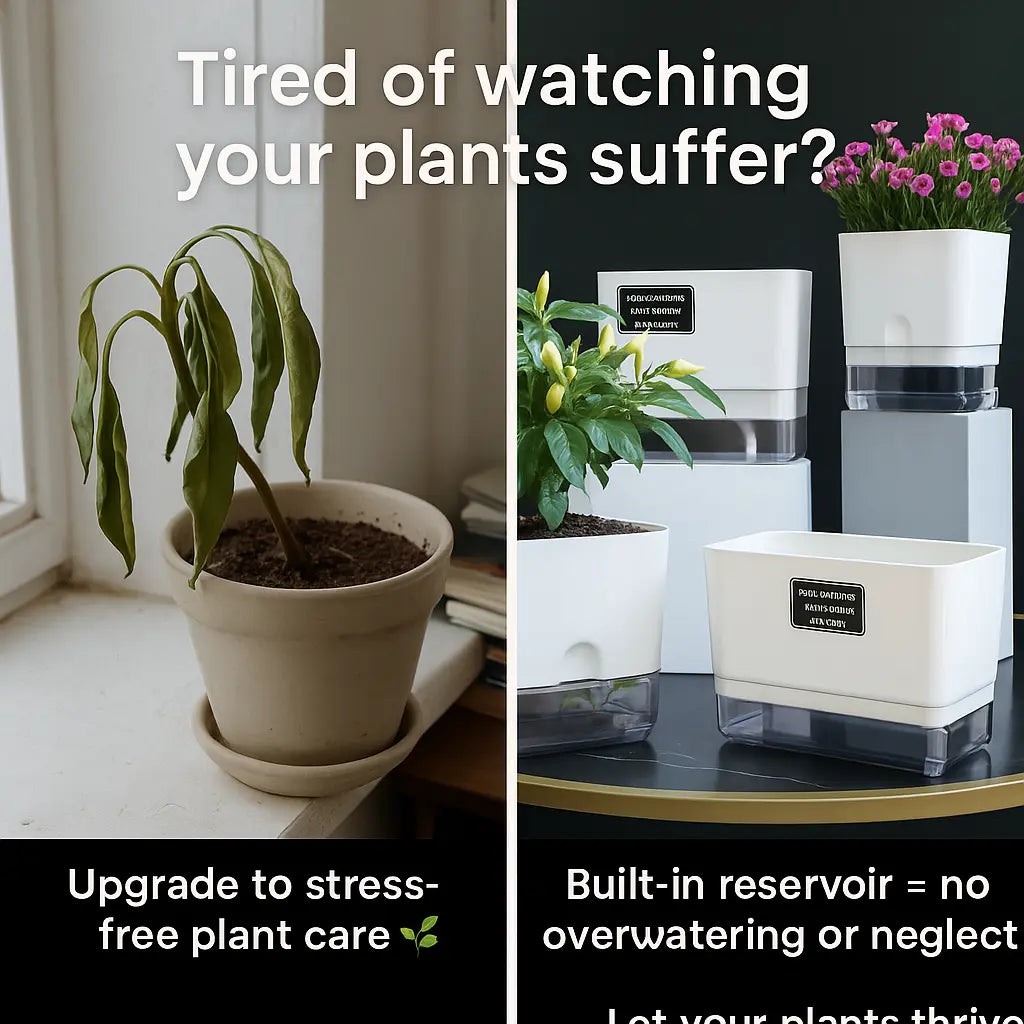 Self-watering plant pot with double-deck design and cotton rope wick
