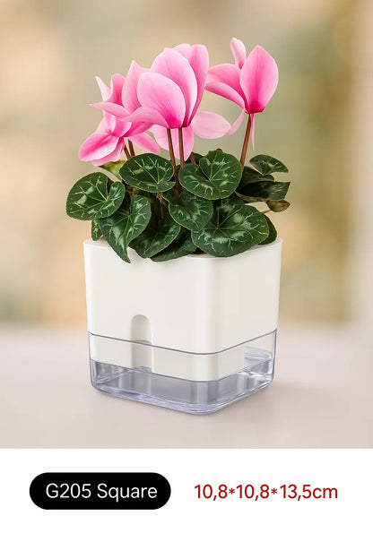 Self-watering plant pot with double-deck design and cotton rope wick