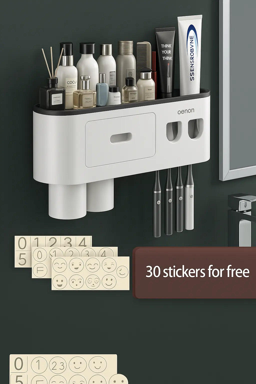 Wall-mounted magnetic inverted toothbrush holder with automatic toothpaste squeezer