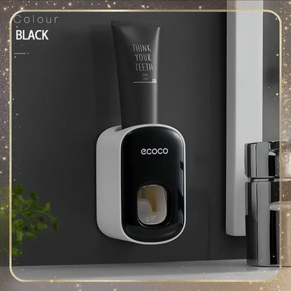 Wall-mounted magnetic inverted toothbrush holder with automatic toothpaste squeezer