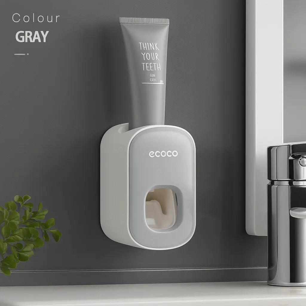 Wall-mounted magnetic inverted toothbrush holder with automatic toothpaste squeezer