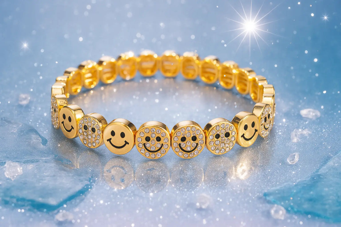 BEUTIFOR Hot Sale Happy Face Women Tile Bracelet Gold Color Dice Beads Crystal Happy Bangle Fashion Jewelry Accessories 2025 - Novarashop