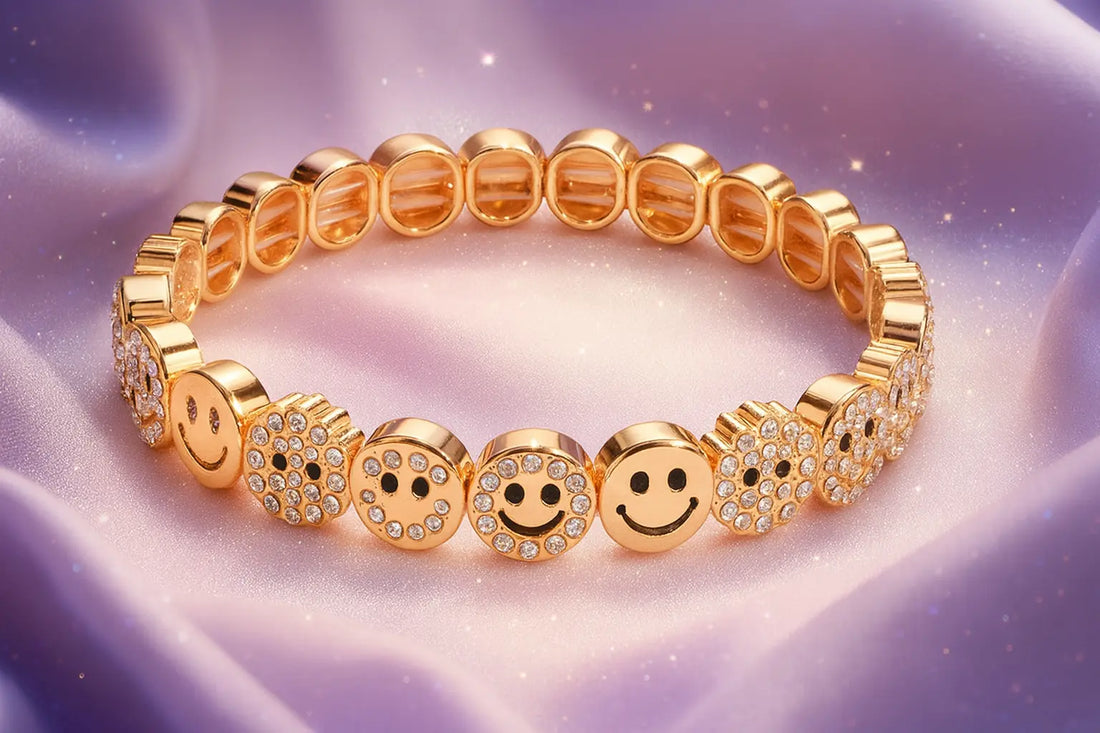 BEUTIFOR Hot Sale Happy Face Women Tile Bracelet Gold Color Dice Beads Crystal Happy Bangle Fashion Jewelry Accessories 2025 - Novarashop