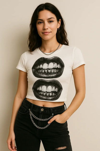 Punk Y2K Baby Short Sleeve Top Gothic Street T-shirt Women&