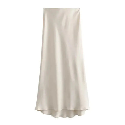 MUJER Woman 2025 Satin Skirt Women High Waist Long Skirts For Women Summer Black Midi Skirt Woman Office Elegant Women&