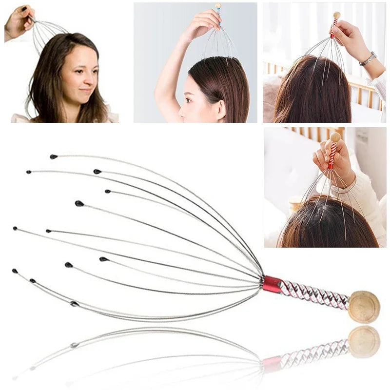 1PC Octopus Head Massager Stainless Steel Engraved Head Relaxer Brain Massage Claw Scalp Scratcher Itch Reliever Random Color Novara Shop   Novara Shop