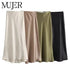 MUJER Woman 2025 Satin Skirt Women High Waist Long Skirts For Women Summer Black Midi Skirt Woman Office Elegant Women&