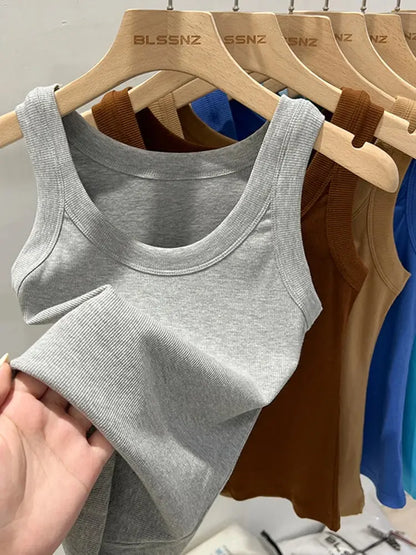 zjaiss Women Solid Round Neck Ribbed Tank Top Camisole Women 2025 Summer Basic Elastic Tank Top Novara Shop   Novara Shop