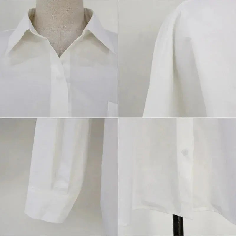 Office Lady Elegant White Casual Loose Blouses Fashion New Cotton Long Sleeve Women Shirt Turndown Collar Tops Novara Shop   Novara Shop