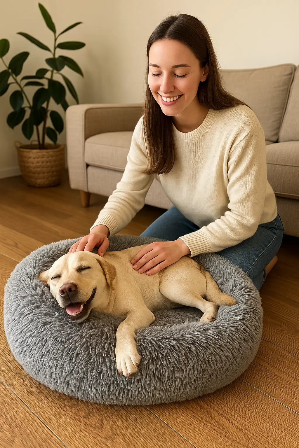 Round Dog Bed Winter Warm Cat Bed Plush Basket for Dog Washable Pet Bed for Small Medium Large Dog Sofa Cat - Novarashop