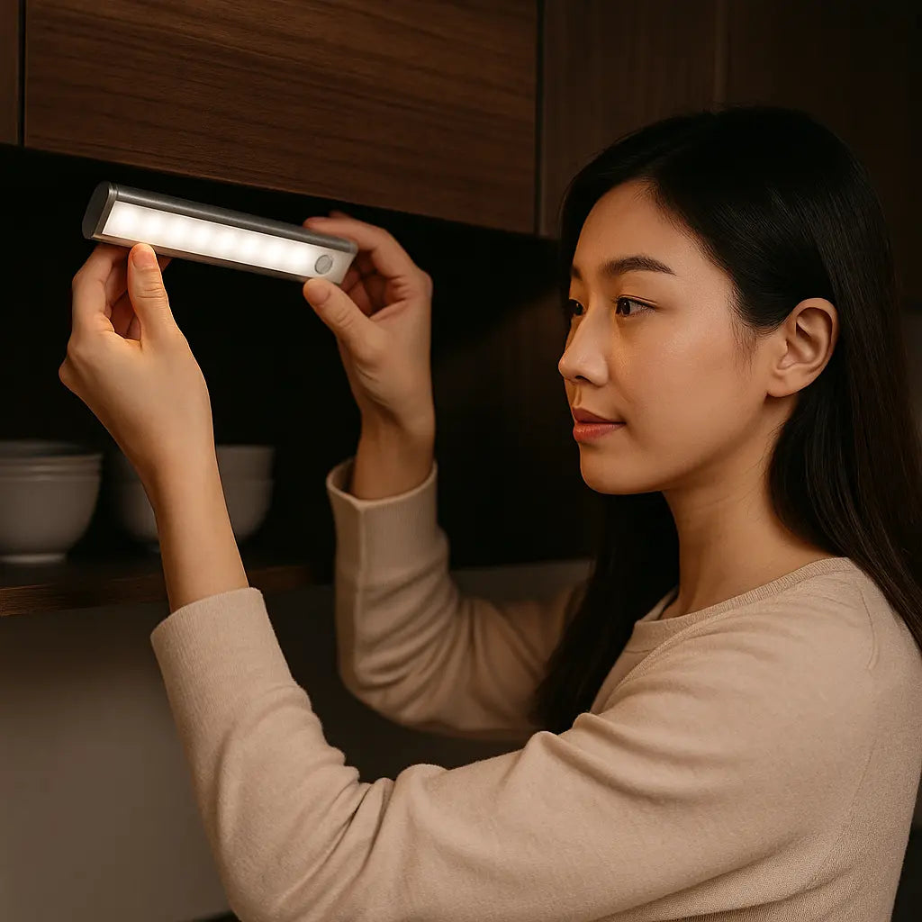 Motion sensor LED night light for cabinet and wardrobe lighting