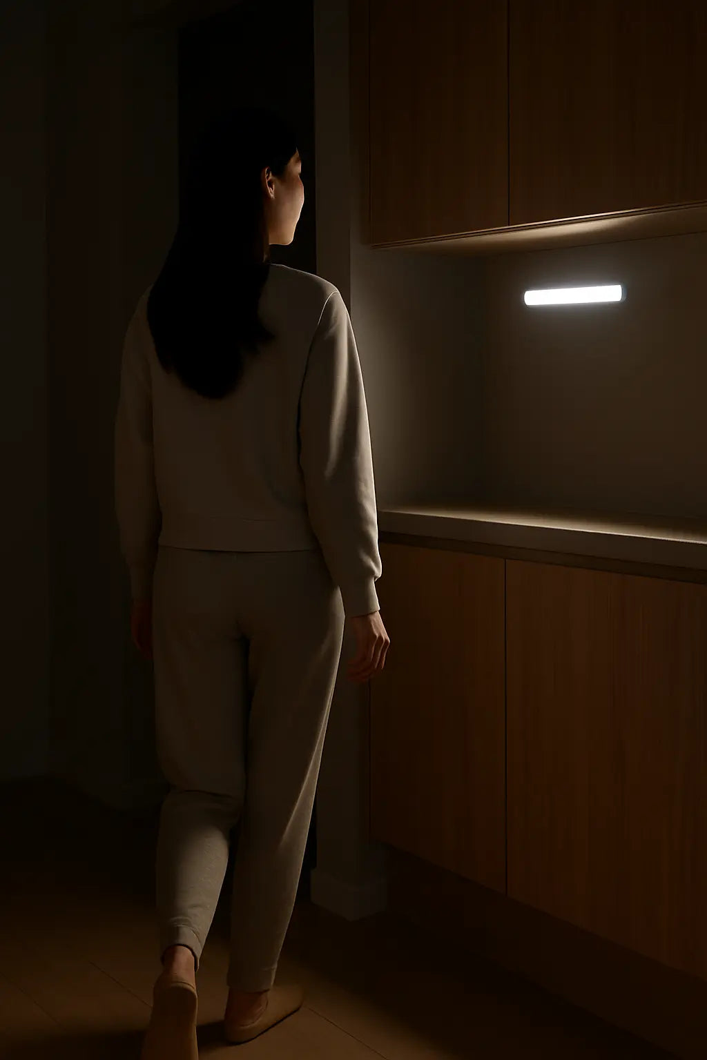 Motion sensor LED night light for cabinet and wardrobe lighting